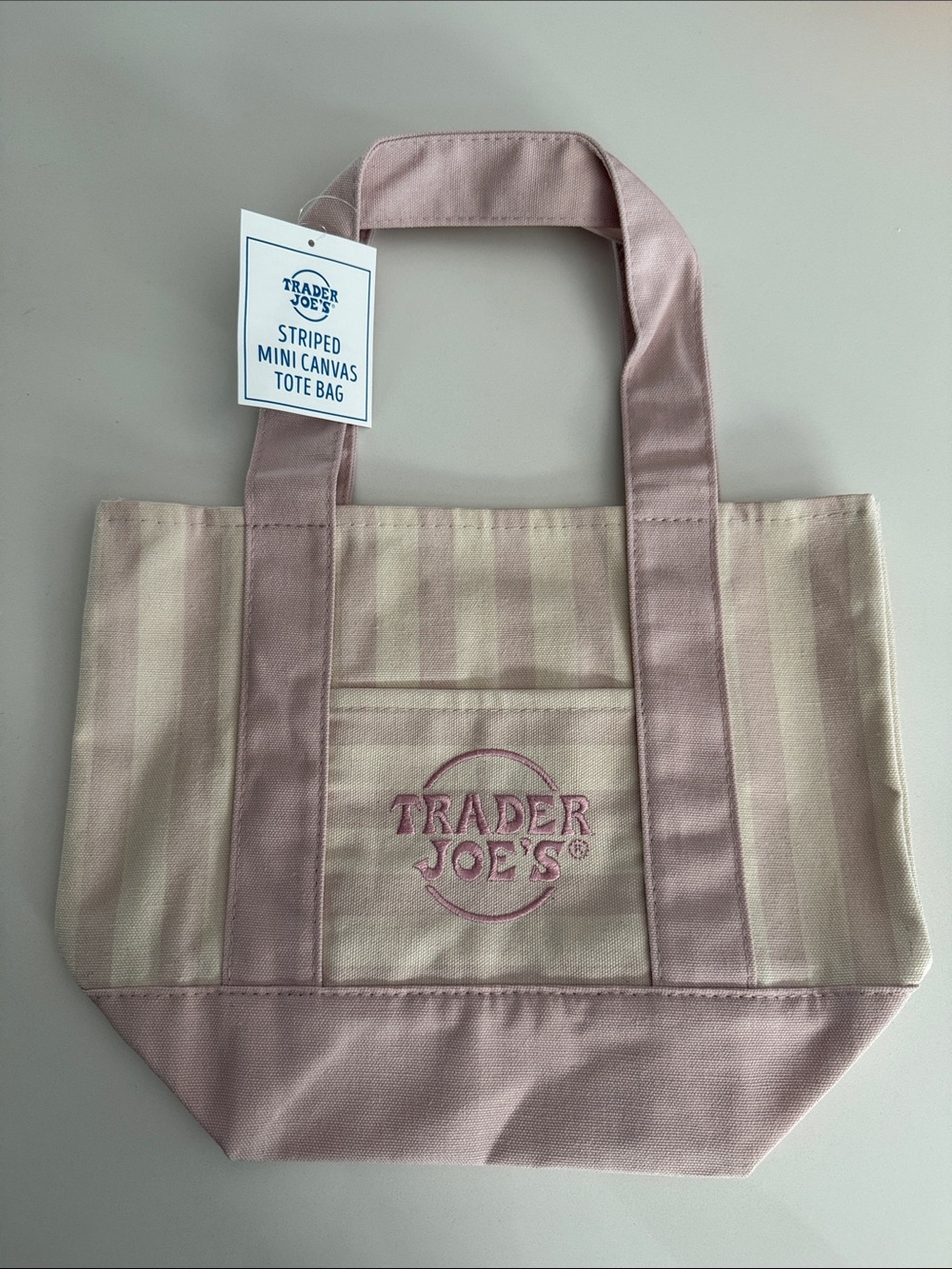 Trader Joe's Pink Striped Canvas Tote Bag
